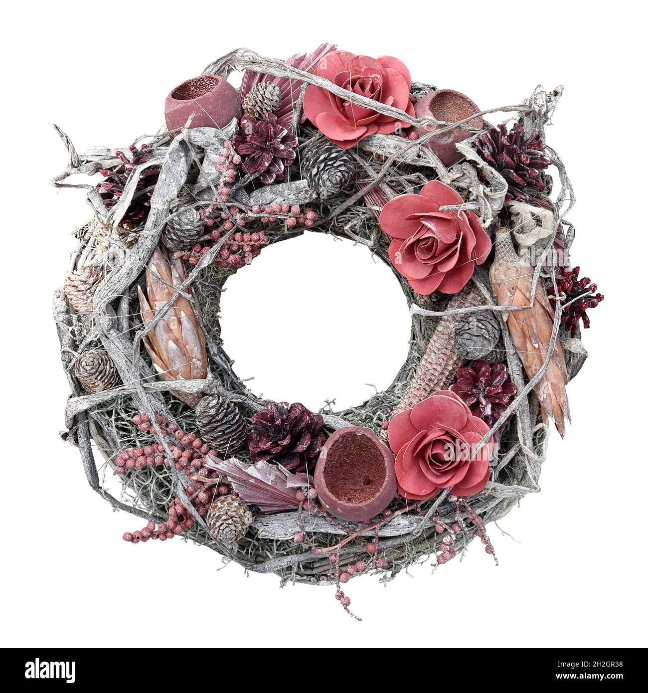 Couronne de Noël, décorations roses Banque D'Images