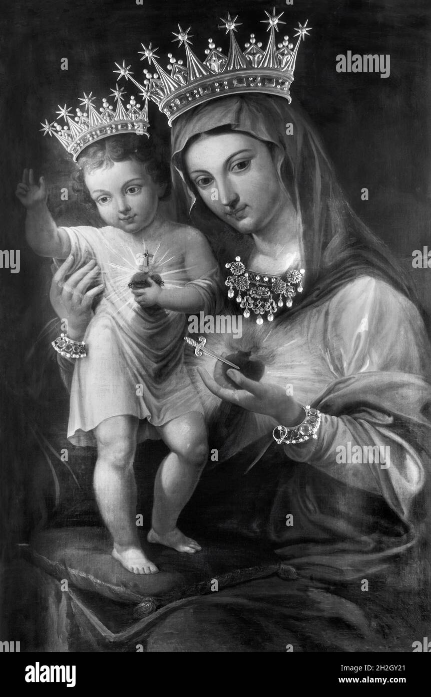 ROME, ITALIE - 29 AOÛT 2021 : la peinture de Madonna dans le style néo-bysantine dans l'église Basilica di San Crisogono par l'artiste de 19. Cent. Banque D'Images