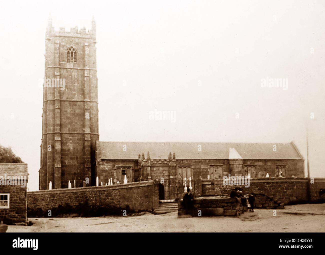 Église Saint-Buryan, Cornwall, début des années 1900 Banque D'Images