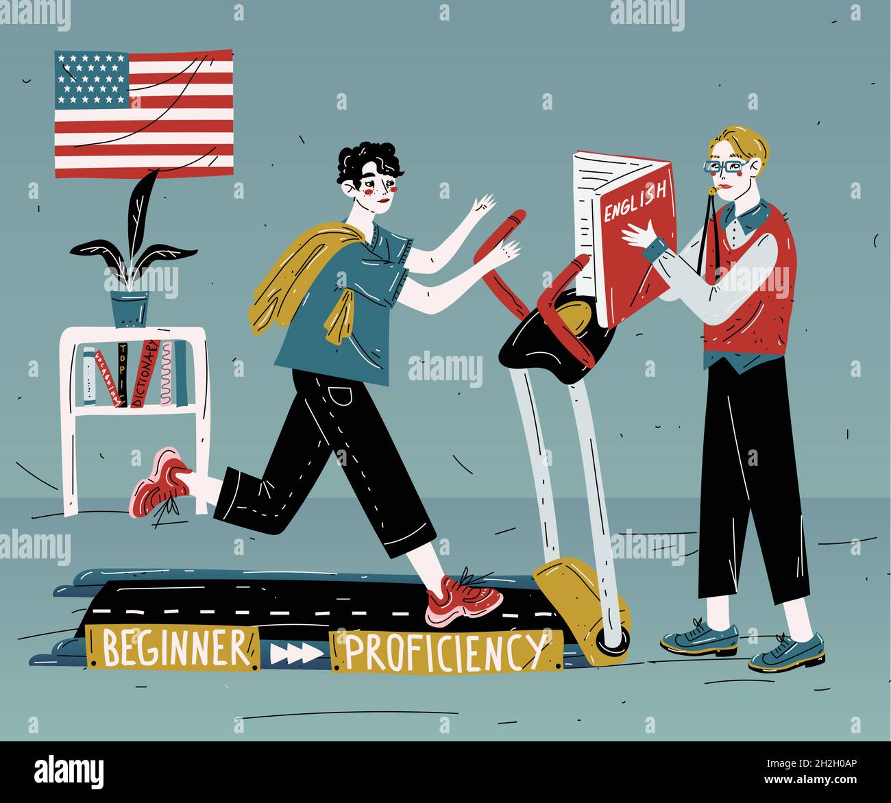 Un tuteur d'anglais enseigne individuellement à un étudiant.Cours de langue étrangère Illustration de Vecteur