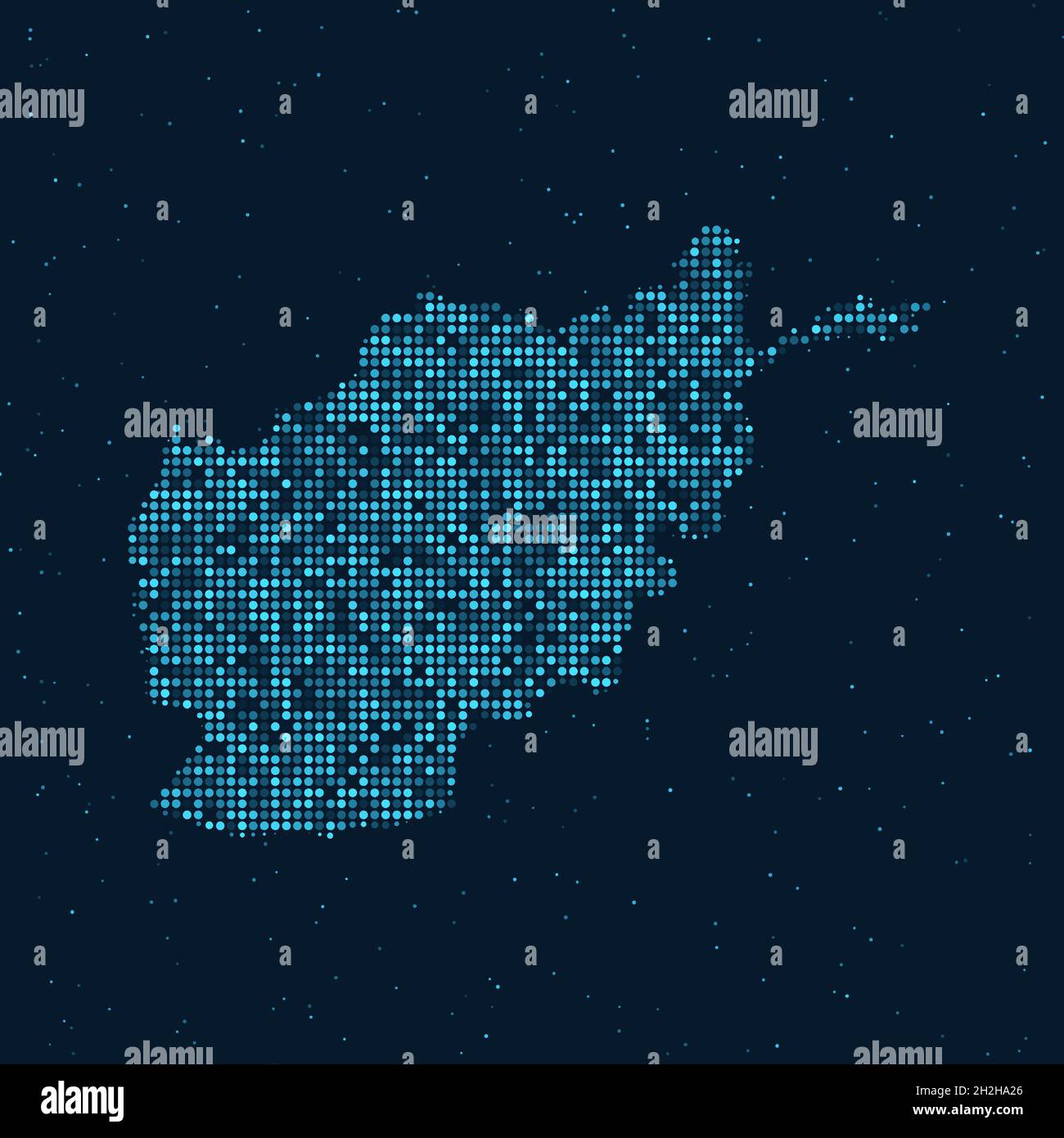Abstrait pointillé Halftone avec effet étoilé sur fond bleu foncé avec carte de l'Afghanistan.Sphère et structure de la technologie numérique en pointillés. ve Illustration de Vecteur