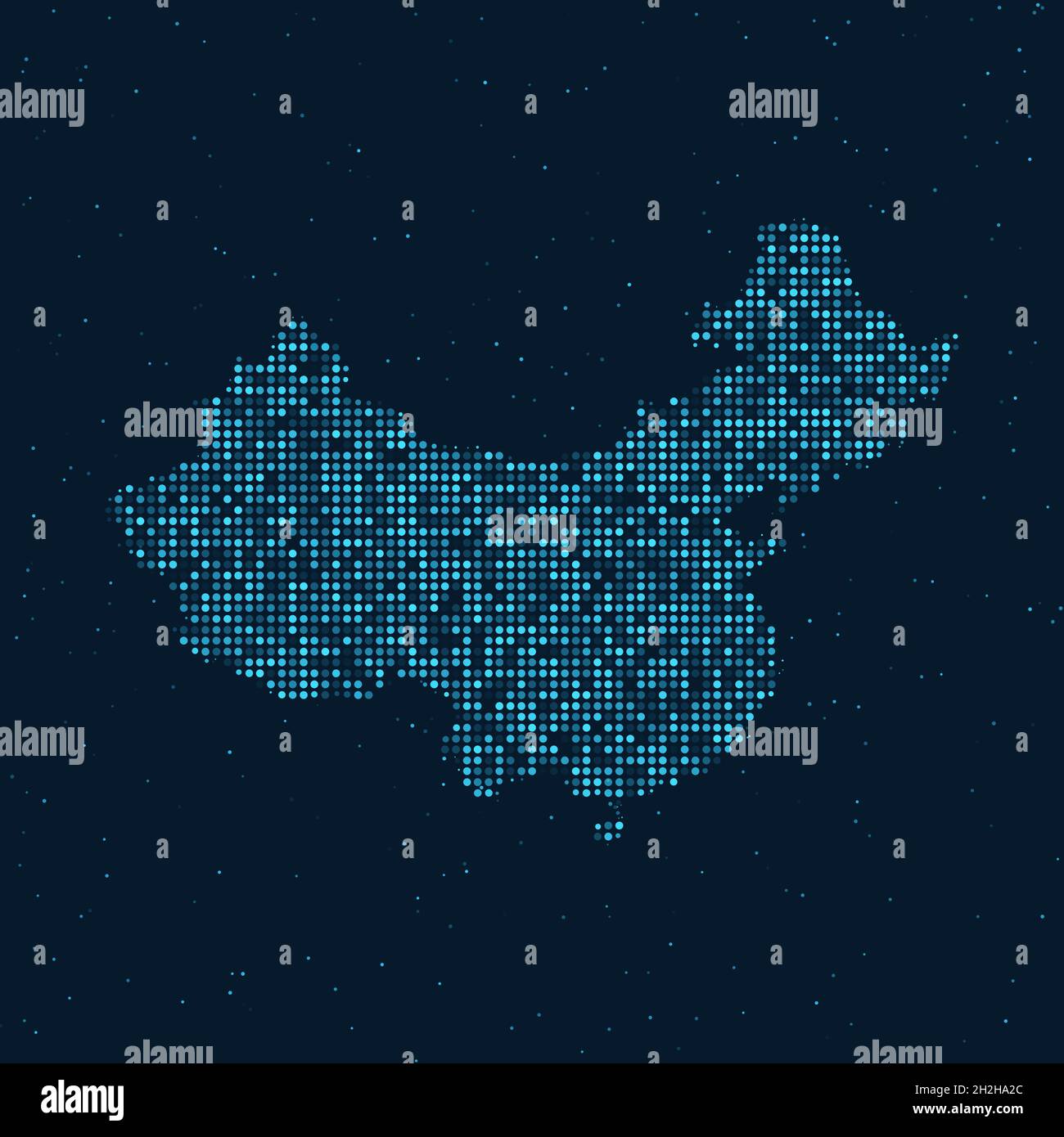 Abstrait pointillé demi-ton avec effet étoilé sur fond bleu foncé avec carte de la Chine.Sphère et structure de la technologie numérique en pointillés. Vecteur i Illustration de Vecteur