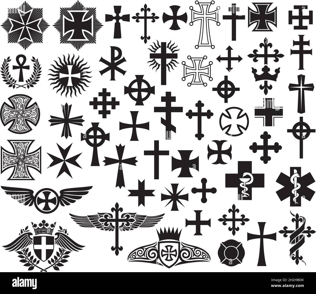 Grande collection de divers types d'illustrations vectorielles de croix Illustration de Vecteur