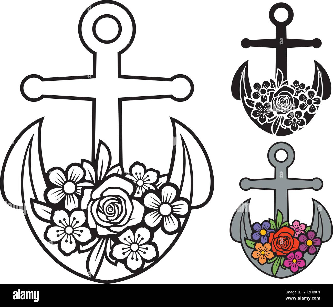 Ancre avec illustration vectorielle de fleurs Illustration de Vecteur