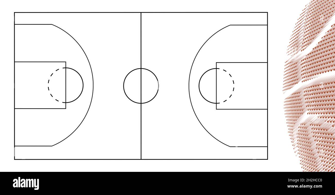Arrière-plan du terrain de basket-ball, ballon de basket-ball, fond blanc  Photo Stock - Alamy