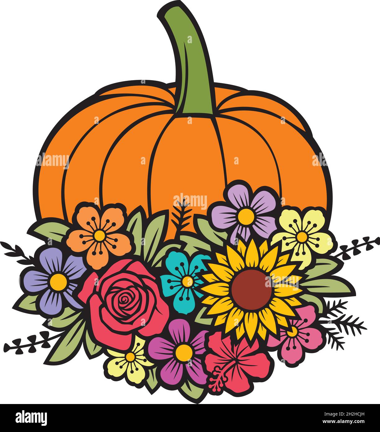 Illustration vectorielle de couleur de citrouille à motif floral Illustration de Vecteur