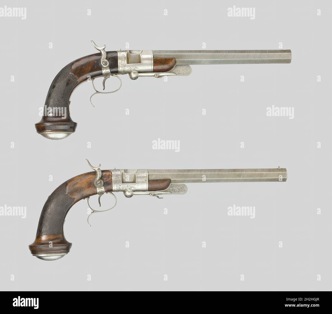 Paire de percussions de Breechloading Rifud Dueling Pistols, Paris, c.1850. Banque D'Images