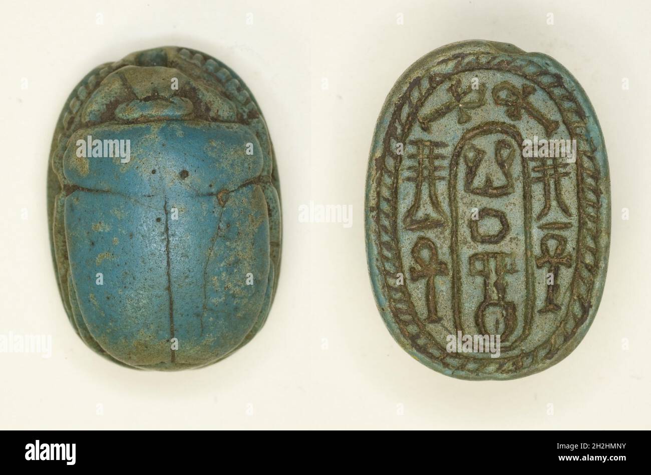 Scarab: Neferkara et hiéroglyphes (signes ankh et djed), Égypte, deuxième période intermédiaire du Royaume du milieu, Dynasties 12-17 (environ 2055-1550 BCE). Banque D'Images