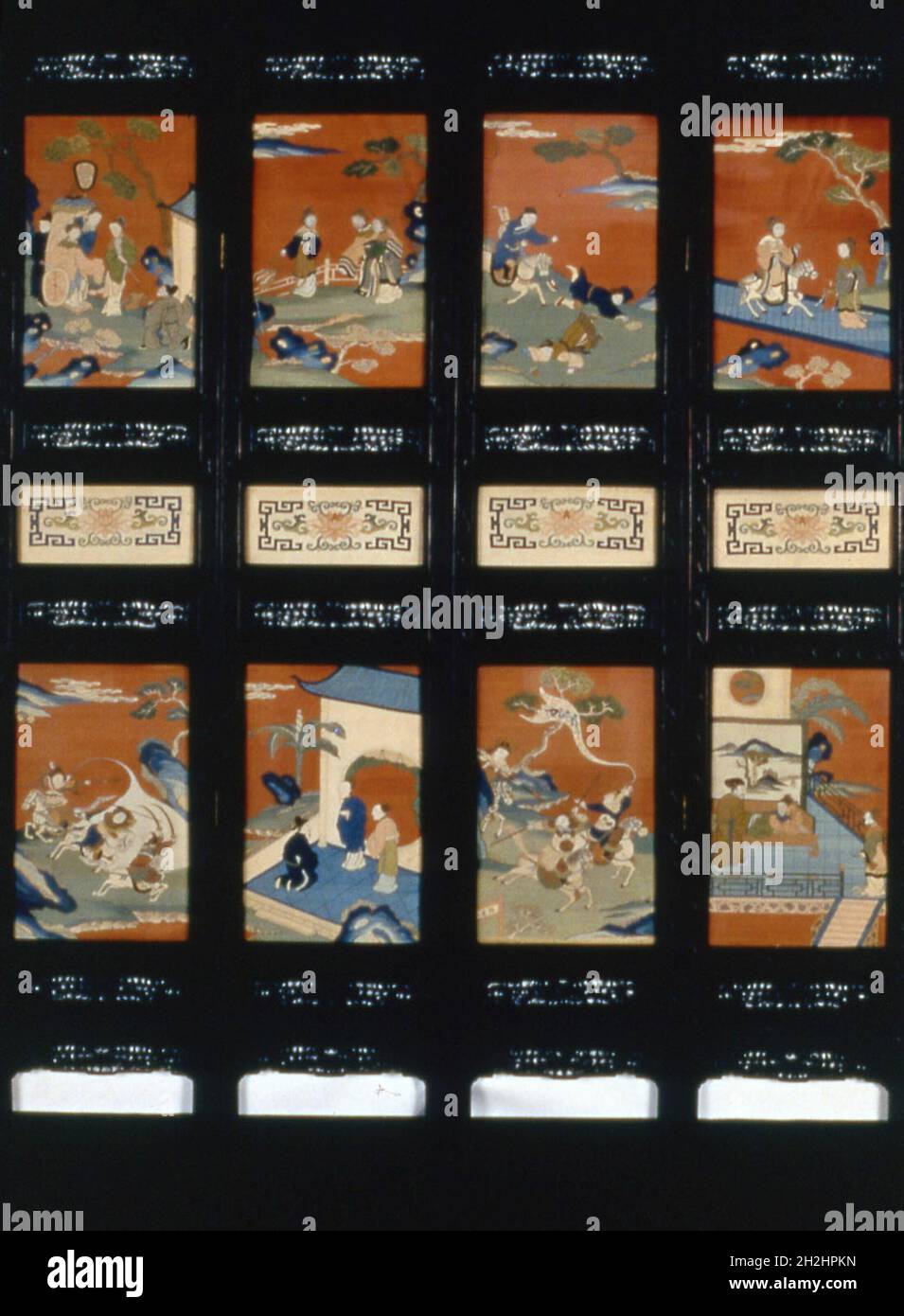 Écran (quatre plis), Chine, dynastie Qing (1644-1911), 19e siècle. Banque D'Images Écran (quatre plis), Chine, dynastie Qing (1644-1911), 19e siècle. Banque D'Images