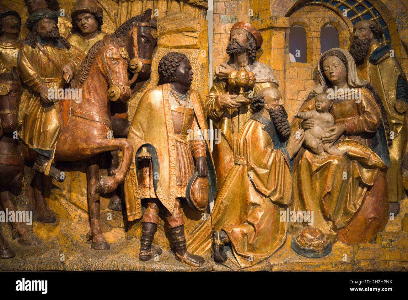 Suisse, Fribourg, Musée d'Art et d'Histoire, adoration des Mages, statue, Banque D'Images