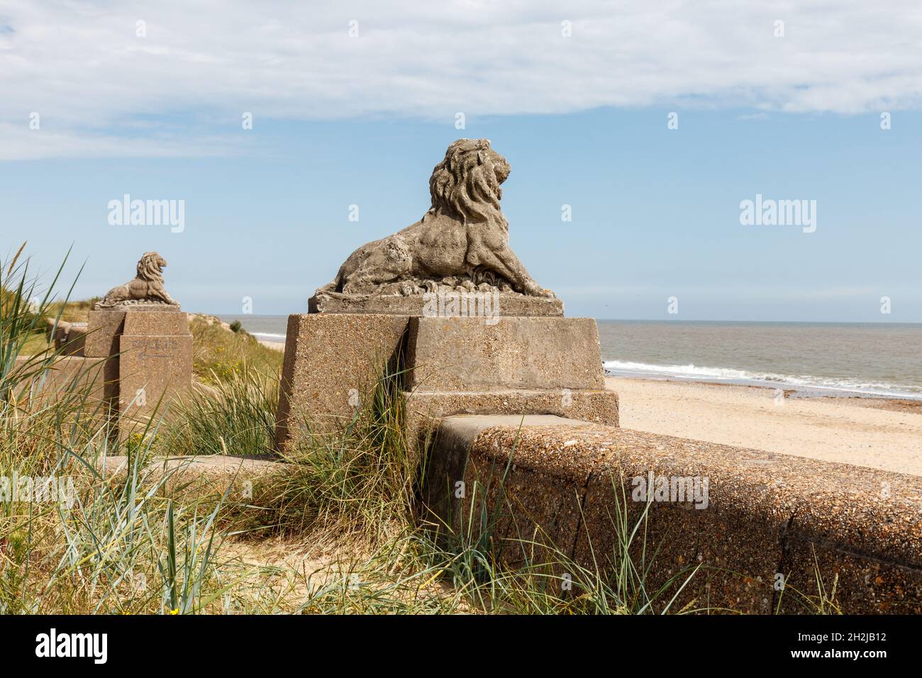 Lions de pierre à Caister-on-Sea Banque D'Images