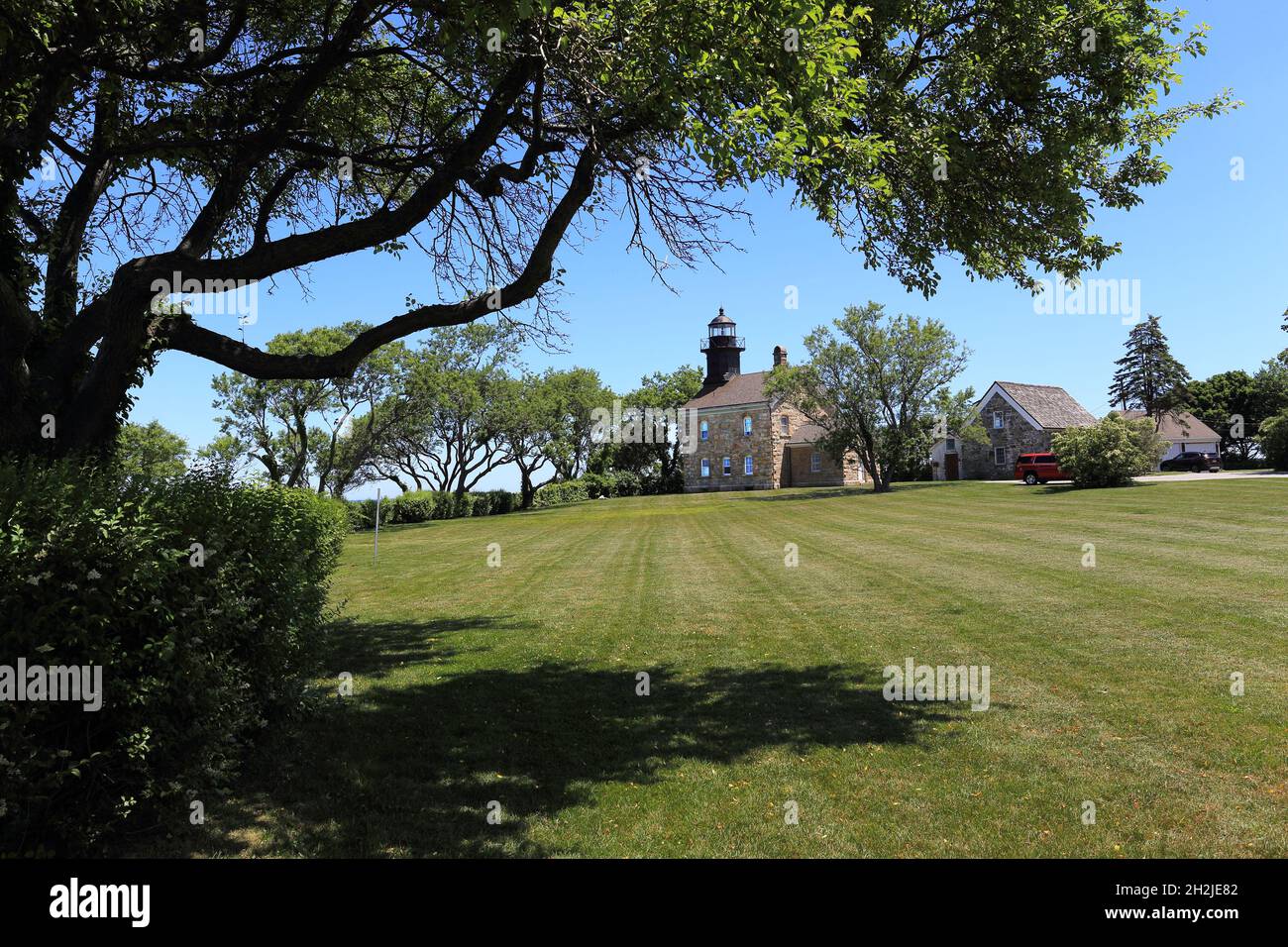 Vieux phare de champ Long Island New York Banque D'Images