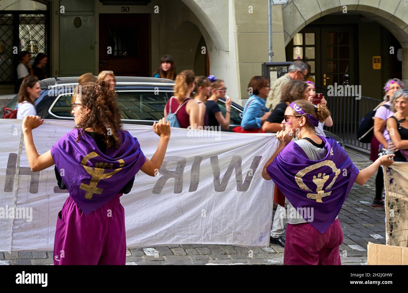 À la manifestation pour le droit des femmes.Berne, Suisse Banque D'Images