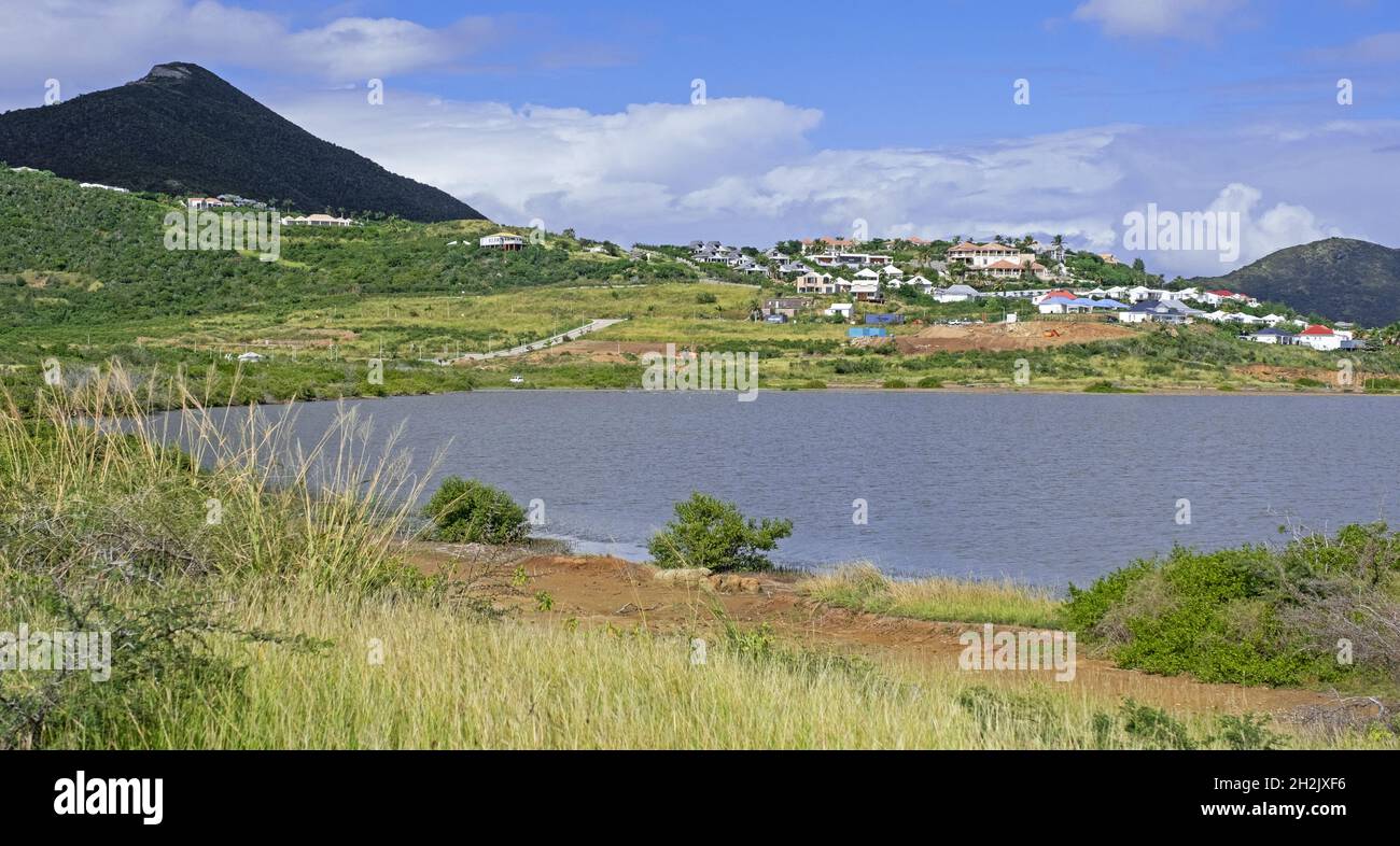 Étang à poissons sur le côté ouest de l'île hollandaise de Sint Maarten dans la mer des Caraïbes Banque D'Images