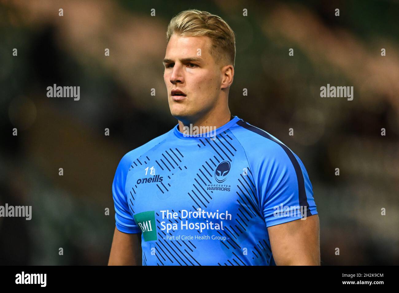 Northampton, Royaume-Uni.22 octobre 2021.Duhan van der Merwe de Worcester Warriors lors de l'échauffement avant le match, le 10/22/2021.(Photo de Craig Thomas/News Images/Sipa USA) crédit: SIPA USA/Alay Live News crédit: SIPA USA/Alay Live News Banque D'Images