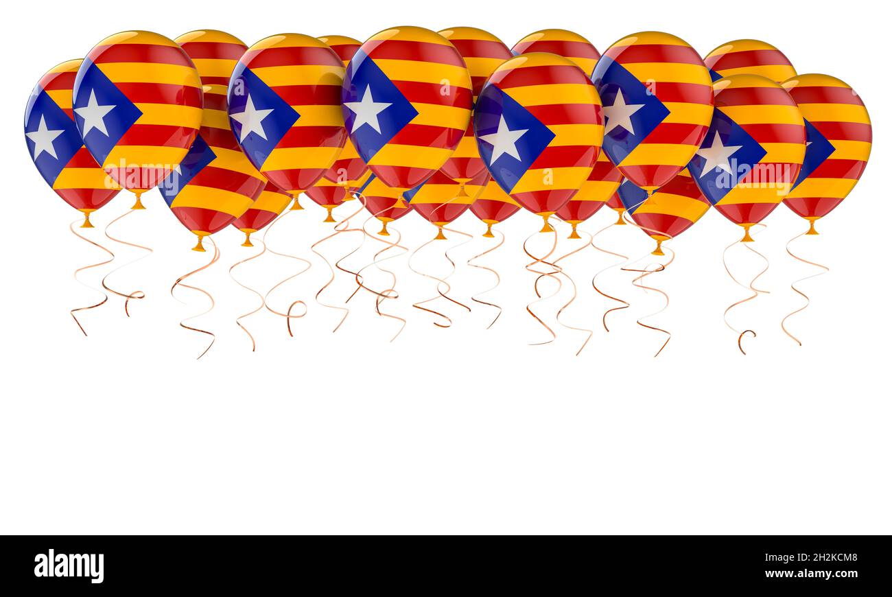 Ballons avec drapeau catalan, rendu 3D isolé sur fond blanc Banque D'Images