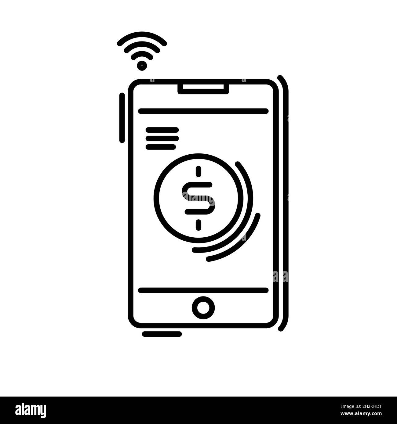 Icône de la ligne mince méthodes de paiement.Payer en ligne, téléphone mobile, application pour smartphone. Illustration de Vecteur