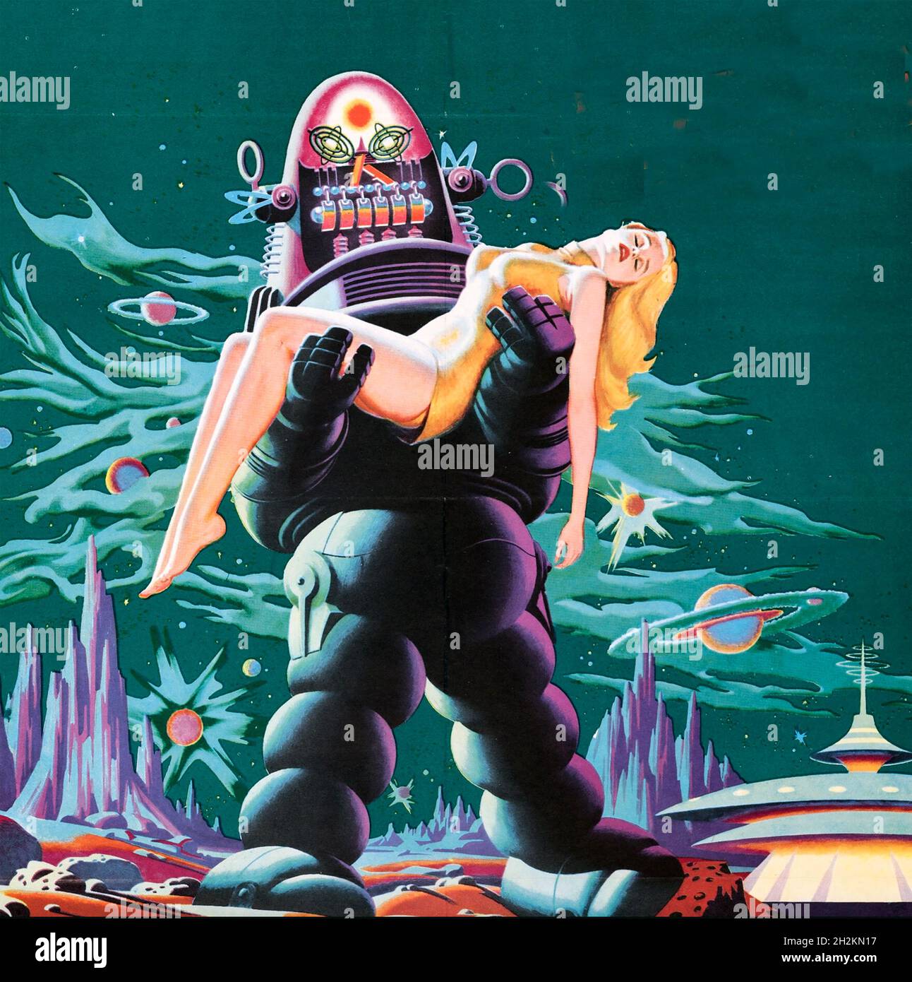 PLANÈTE INTERDITE 1 1956 film MGM avec Robby le robot et Anne Francis.Un gros plan de l'affiche/ Banque D'Images