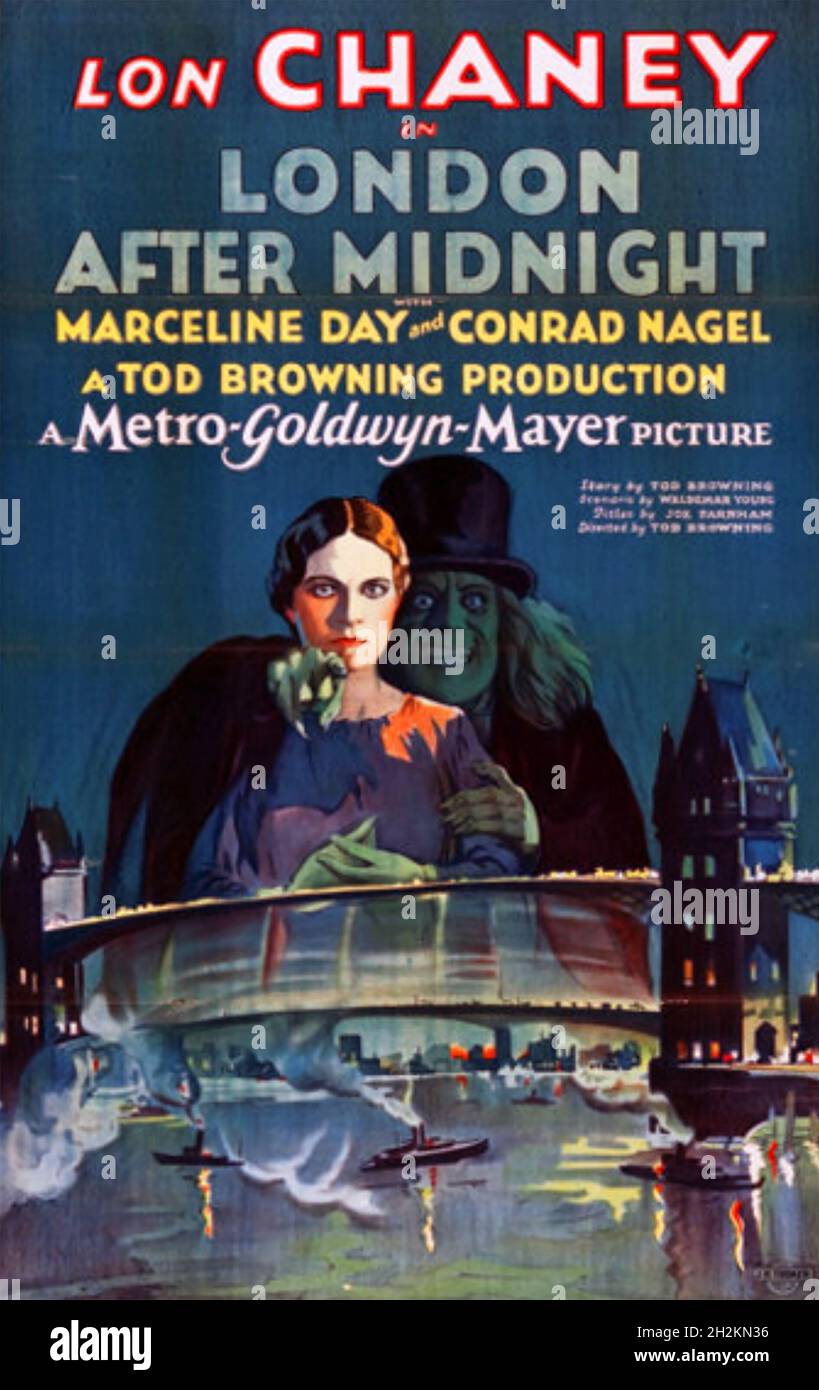LONDRES APRÈS MINUIT affiche pour le film muet MGM 1927 avec Lon Chaney.Le film original a été détruit par un incendie en 1965. Banque D'Images