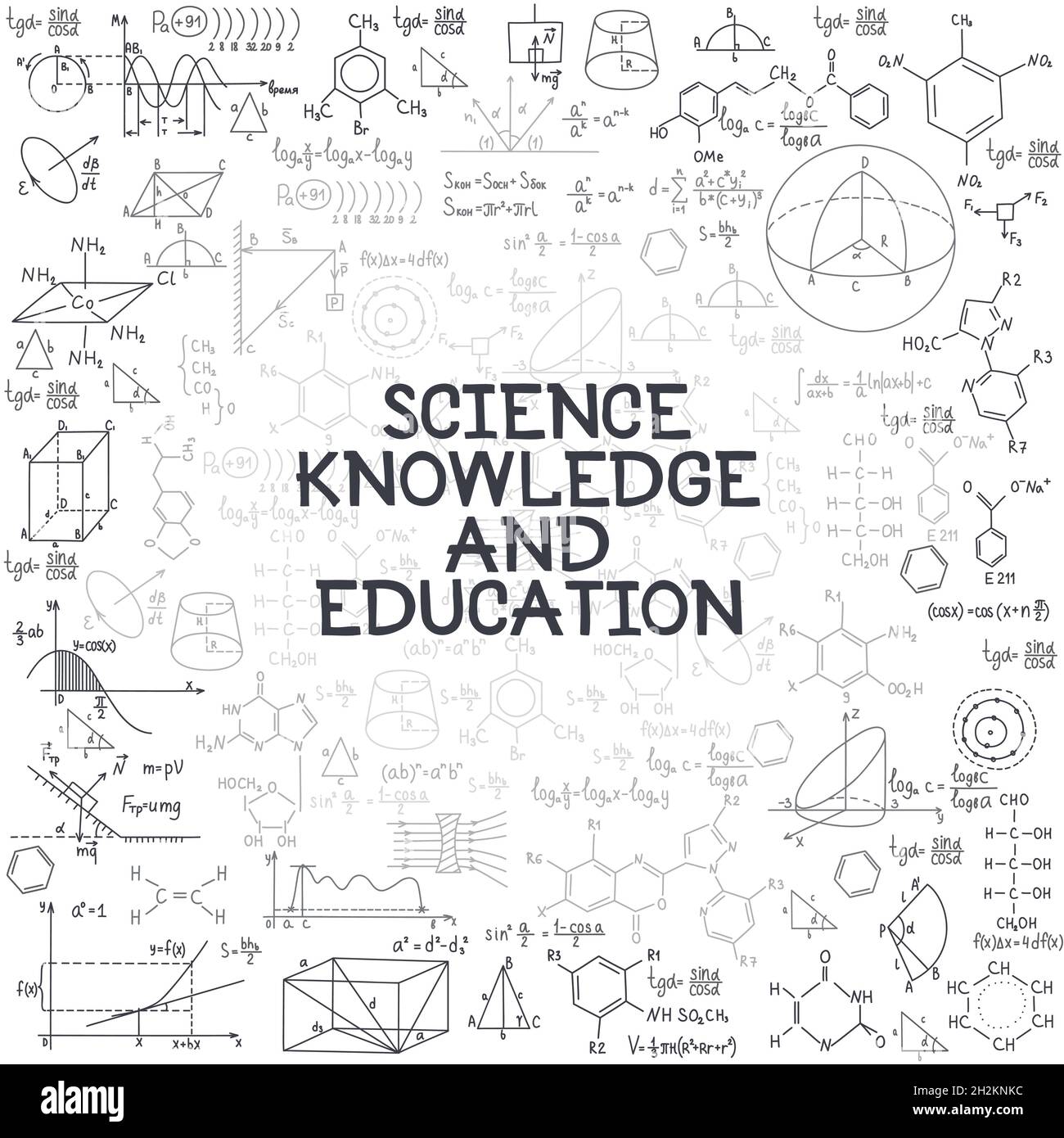 Formules doodle dessinées à la main formation de la connaissance de la science. Illustration de Vecteur