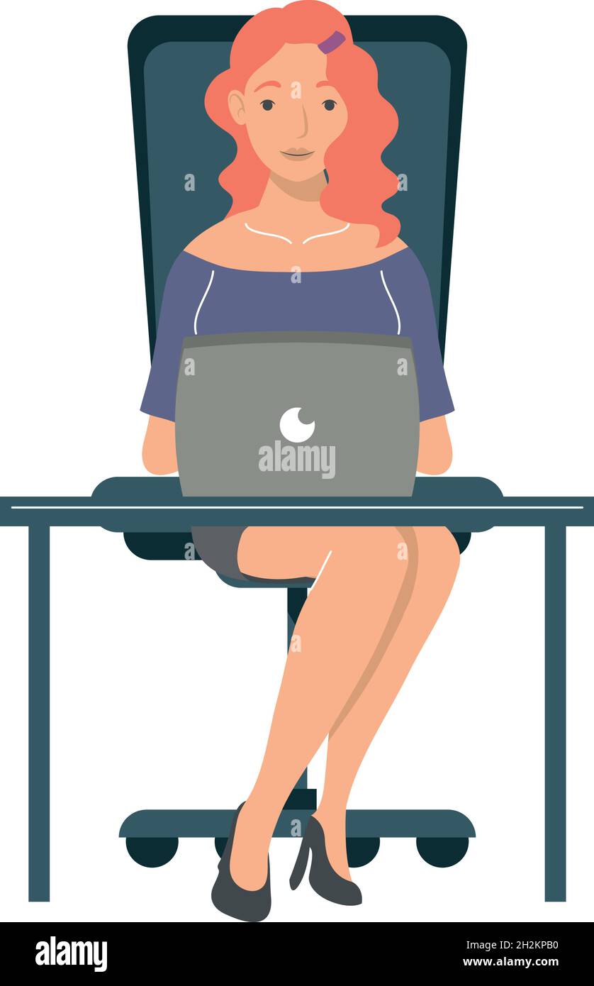 femme travaillant sur le lieu de travail d'un ordinateur portable Illustration de Vecteur