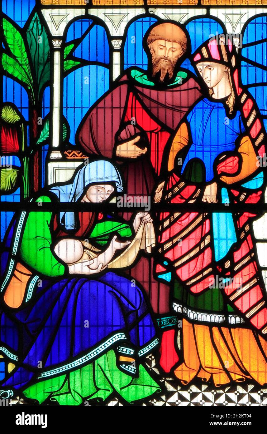 L'histoire de Ruth, vitraux, par Robert Bayne, de Heaton Butler & Bayne, 1862 ans, église Sculthorpe, Norfolk, Angleterre, Royaume-Uni Banque D'Images