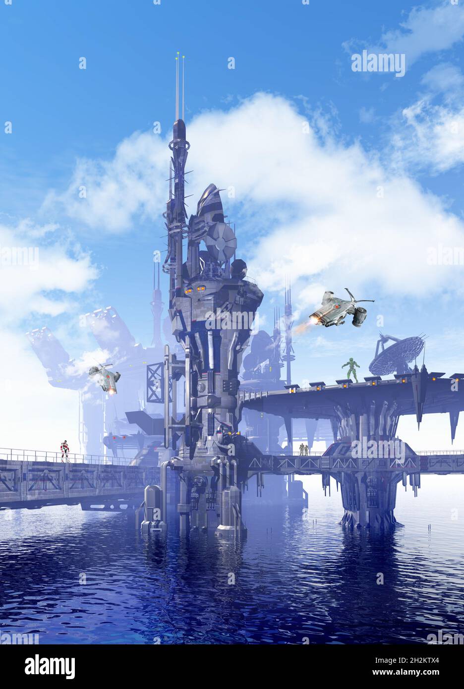 Port maritime pour les missions spatiales, illustration conceptuelle Banque D'Images