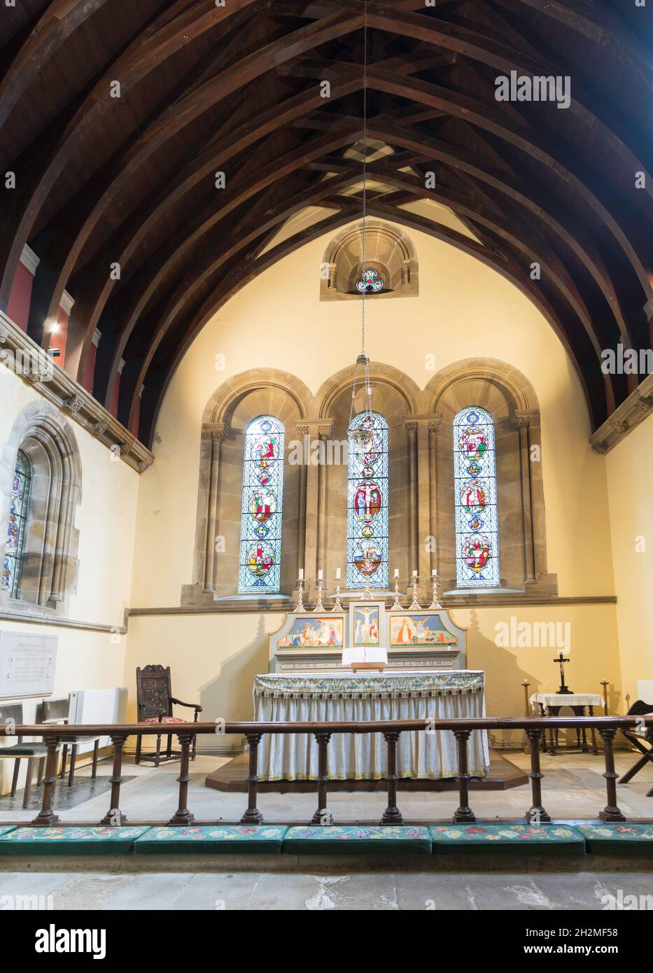 L'intérieur de l'église paroissiale de Howick, St Michael et All Angels, Howick, Northumberland, Angleterre, Royaume-Uni Banque D'Images