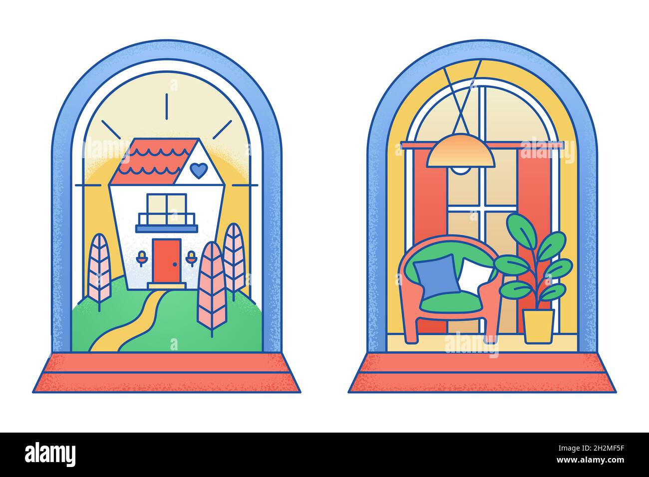 Immeuble sous dôme en verre.Concept d'assurance de la propriété dans un style moderne et plat.Métaphore de la sauvegarde, de la sécurité, de la protection Illustration de Vecteur