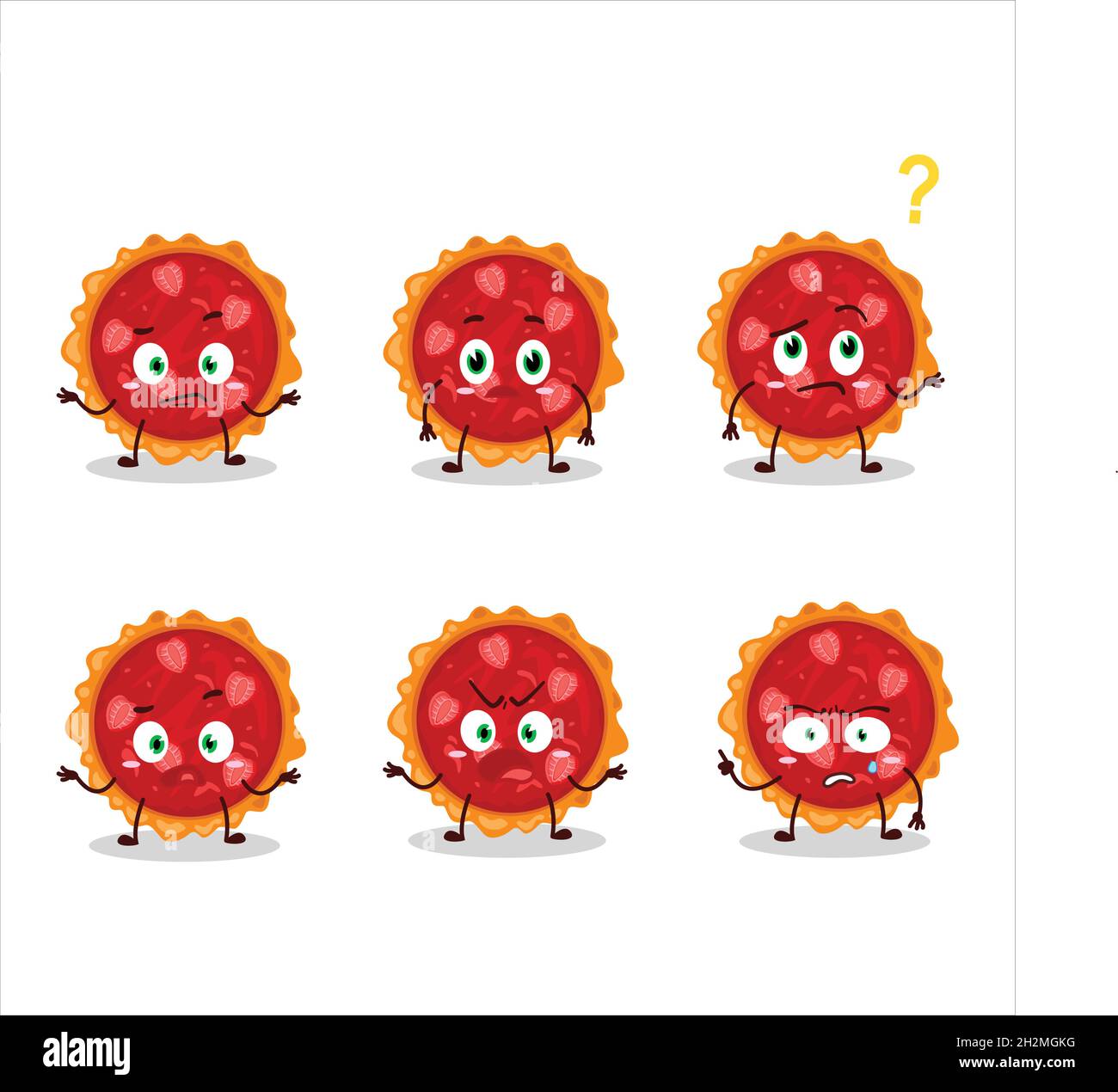 Personnage de dessin animé de tarte aux fraises avec quelle expression.Illustration vectorielle