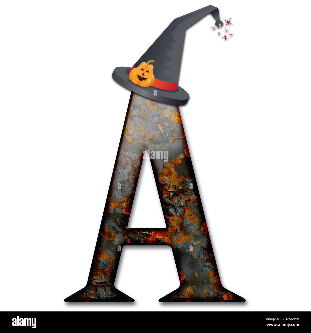 Rendu 3D de la lettre majuscule de l'alphabet d'halloween avec chapeau de  génie orné de citrouille Photo Stock - Alamy