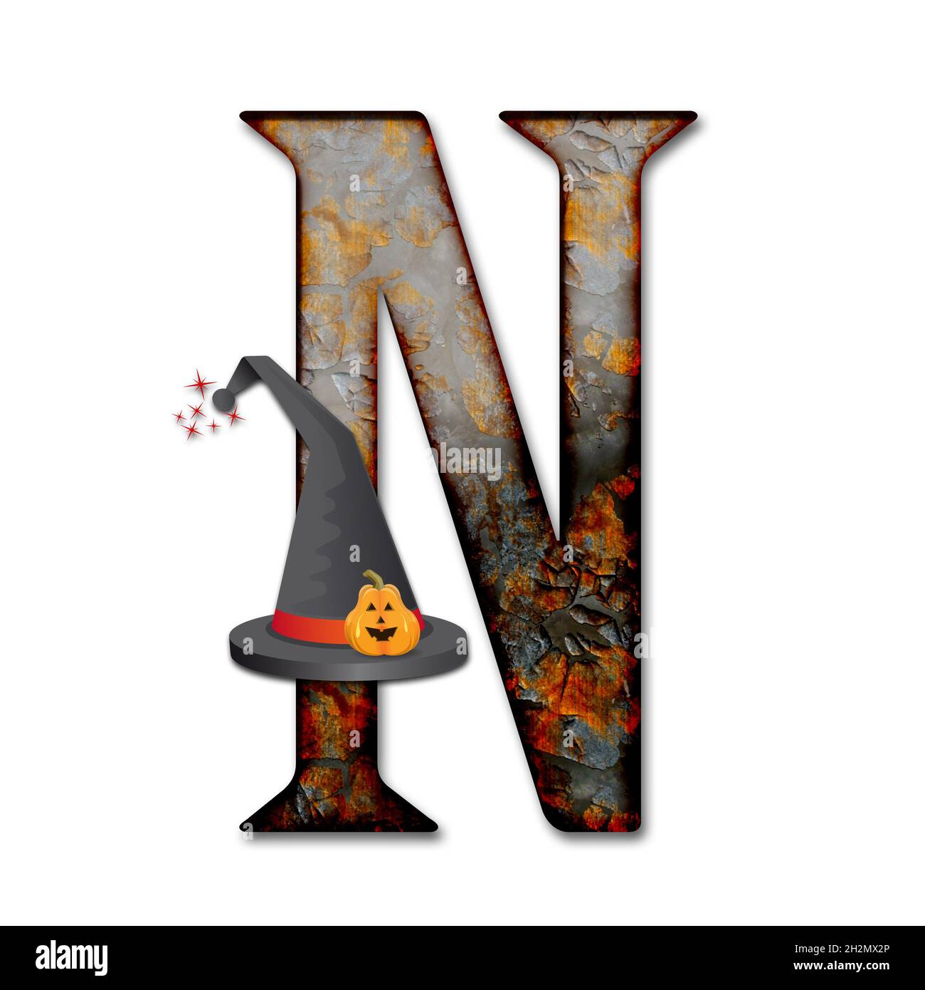 Rendu 3D de la lettre majuscule de l'alphabet d'halloween avec chapeau de  génie orné de citrouille Photo Stock - Alamy