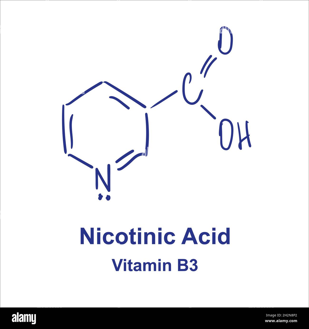 Structure chimique de l'acide nicotinique.Illustration vectorielle dessinée à la main. Illustration de Vecteur