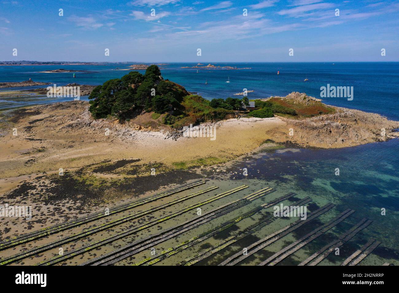 vue aérienne de la baie de morlaix sur la côte de l'armure en bretagne Banque D'Images