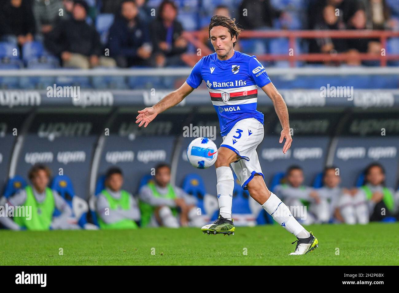 Genova, Italie.22 octobre 2021.TOMMASO AUGELLO (Sampdoria) pendant UC Sampdoria vs Spezia Calcio, football italien série A match à Genova, Italie, octobre 22 2021 crédit: Independent photo Agency/Alay Live News Banque D'Images