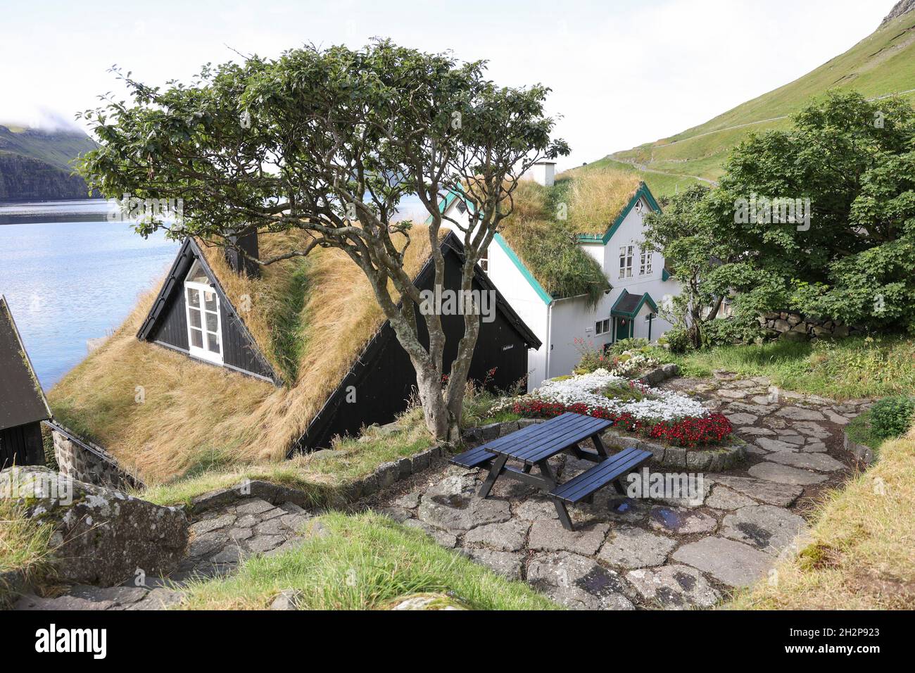 Village de BOUR, île de Vagar, îles Féroé, Scandinavie, Europe. Banque D'Images
