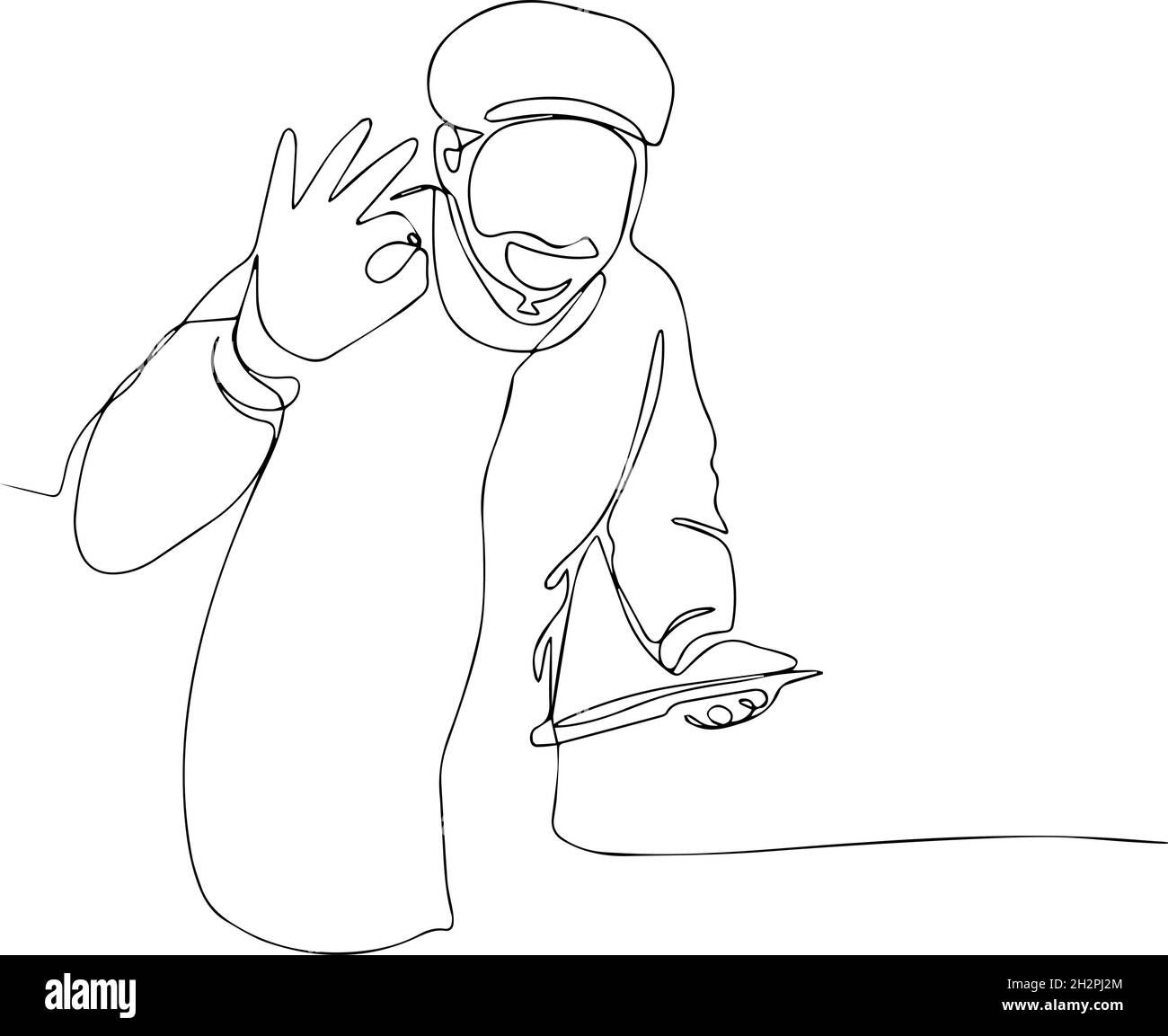 Jeune homme gai dans l'usine alimentaire avec une tablette numérique Illustration de Vecteur