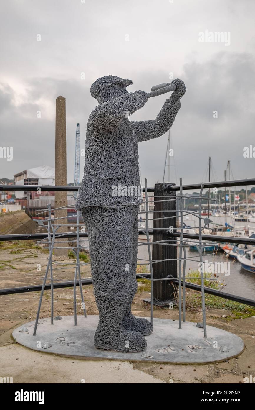 Whitby, North Yorkshire, Royaume-Uni – octobre 17 2021.Gros plan et sélectif sur la sculpture de haies Penny dans le port de Whitby, dans le North Yorkshire Banque D'Images