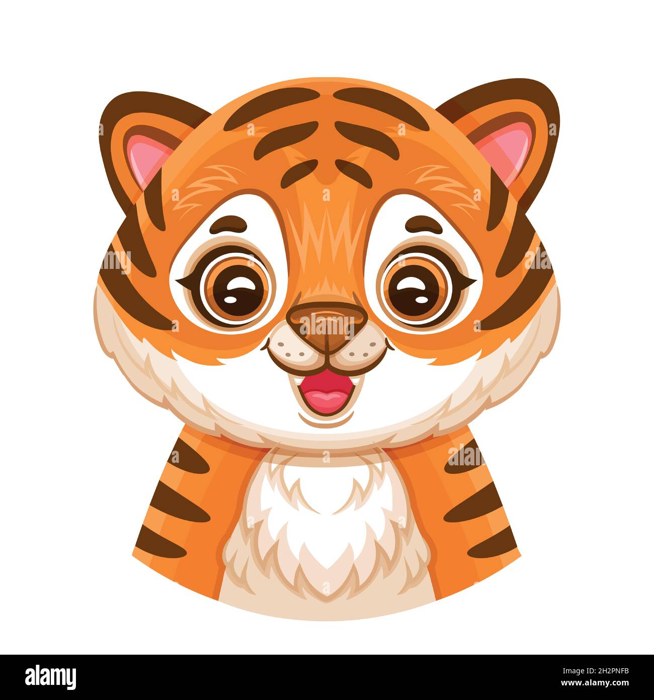 Mignon petit garçon tigre africain portrait de visage.Tête de chat sauvage du petit bengale drôle.Chat ou léopard sauvage de jungle à rayures orange.Imprimé joyeux chaton pour enfant.Vecteur Illustration de Vecteur