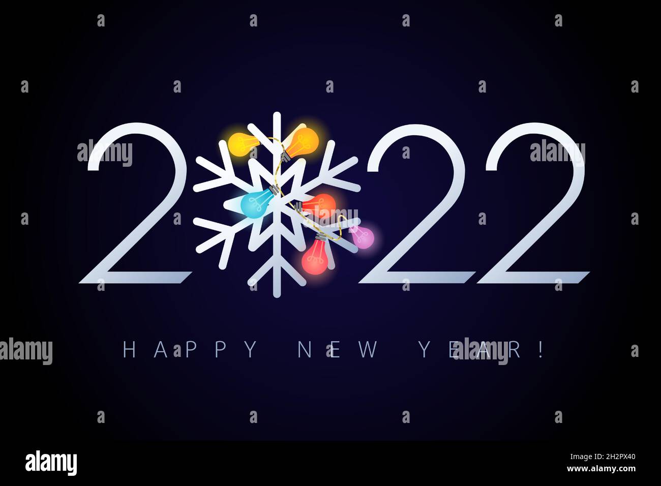 2022 joli motif du nouvel an, flocon de neige et guirlande colorée.Arrière-plan élégant avec lumières colorées et logo 2022.Illustration vectorielle pour la bannière Illustration de Vecteur