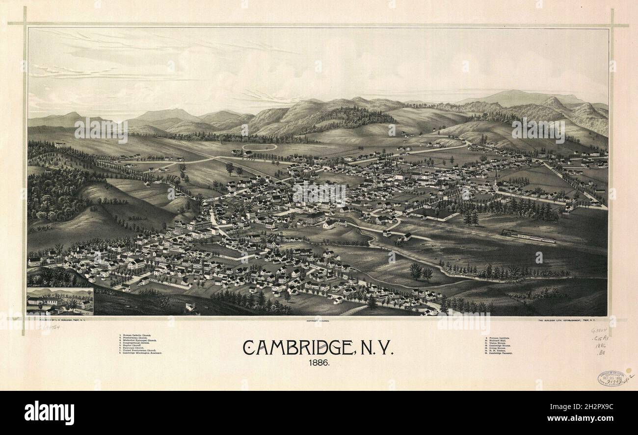 Illustration d'une gravure datant du XIXe siècle de la ville de Cambridge, dans l'État de New York, aux États-Unis Banque D'Images