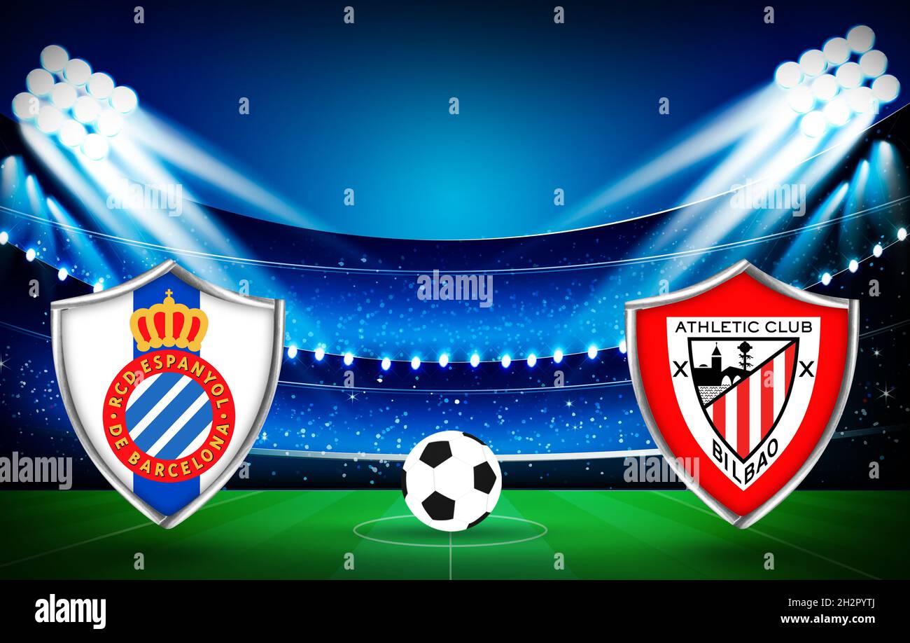 Espanyol vs Athletic Club football Match concept structure toile de fond avec le ballon au centre Banque D'Images