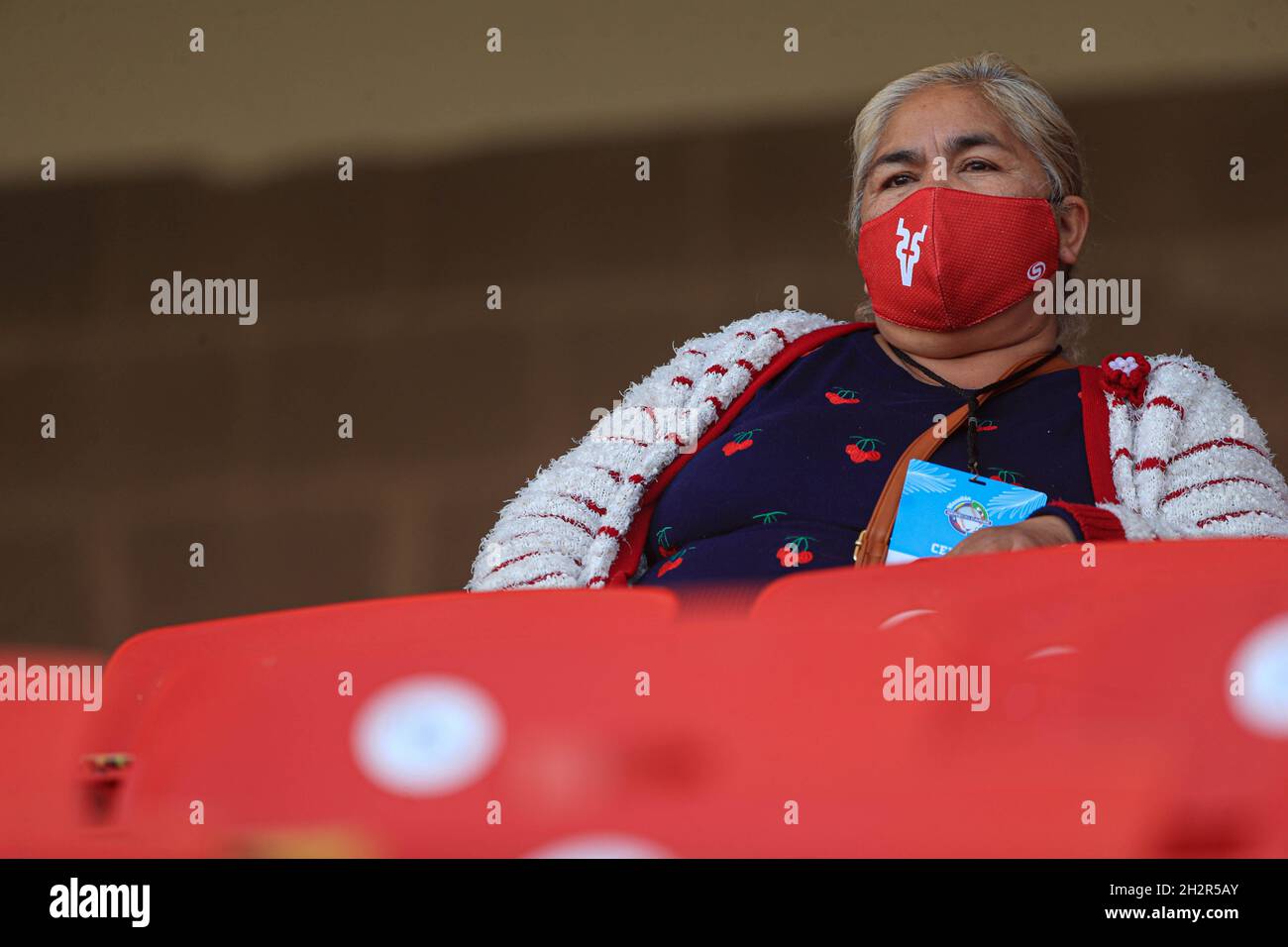 MAZATLAN, MEXIQUE - FÉVRIER 01: Un fan porte un masque Venados de Mazatlan, pendant le match entre Panama et Colombie dans le cadre de la Serie del Caribe 2021 au stade Teodoro Mariscal le 1er février 2021 à Mazatlan, Mexique.(Photo par Luis Gutierrez/Norte photo) Banque D'Images