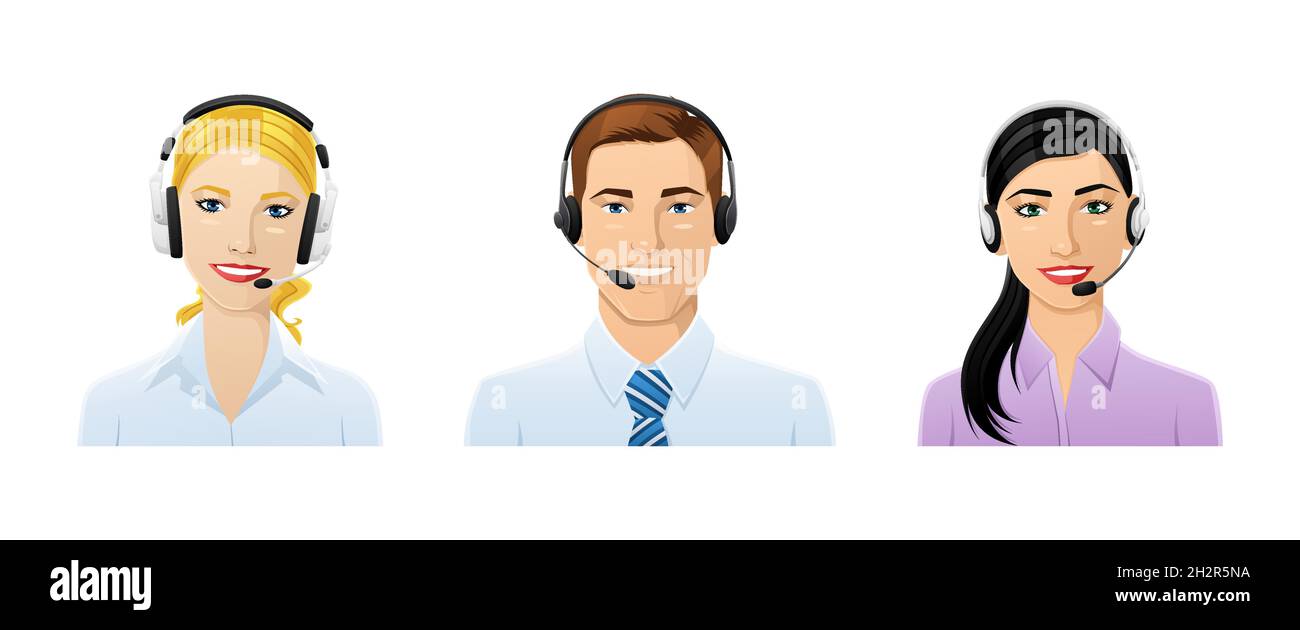 Trois avatars de vecteur de service client Illustration de Vecteur