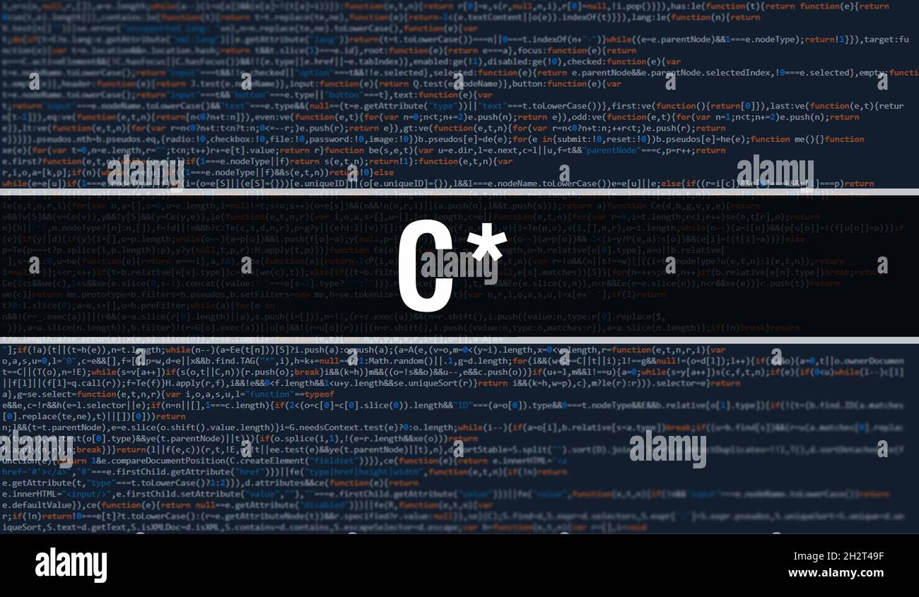 C* avec fond de technologie numérique de code binaire.Résumé avec code de programme et C*.Contexte de la technologie de programmation et de codage.C* avec Banque D'Images C* avec fond de technologie numérique de code binaire.Résumé avec code de programme et C*.Contexte de la technologie de programmation et de codage.C* avec Banque D'Images