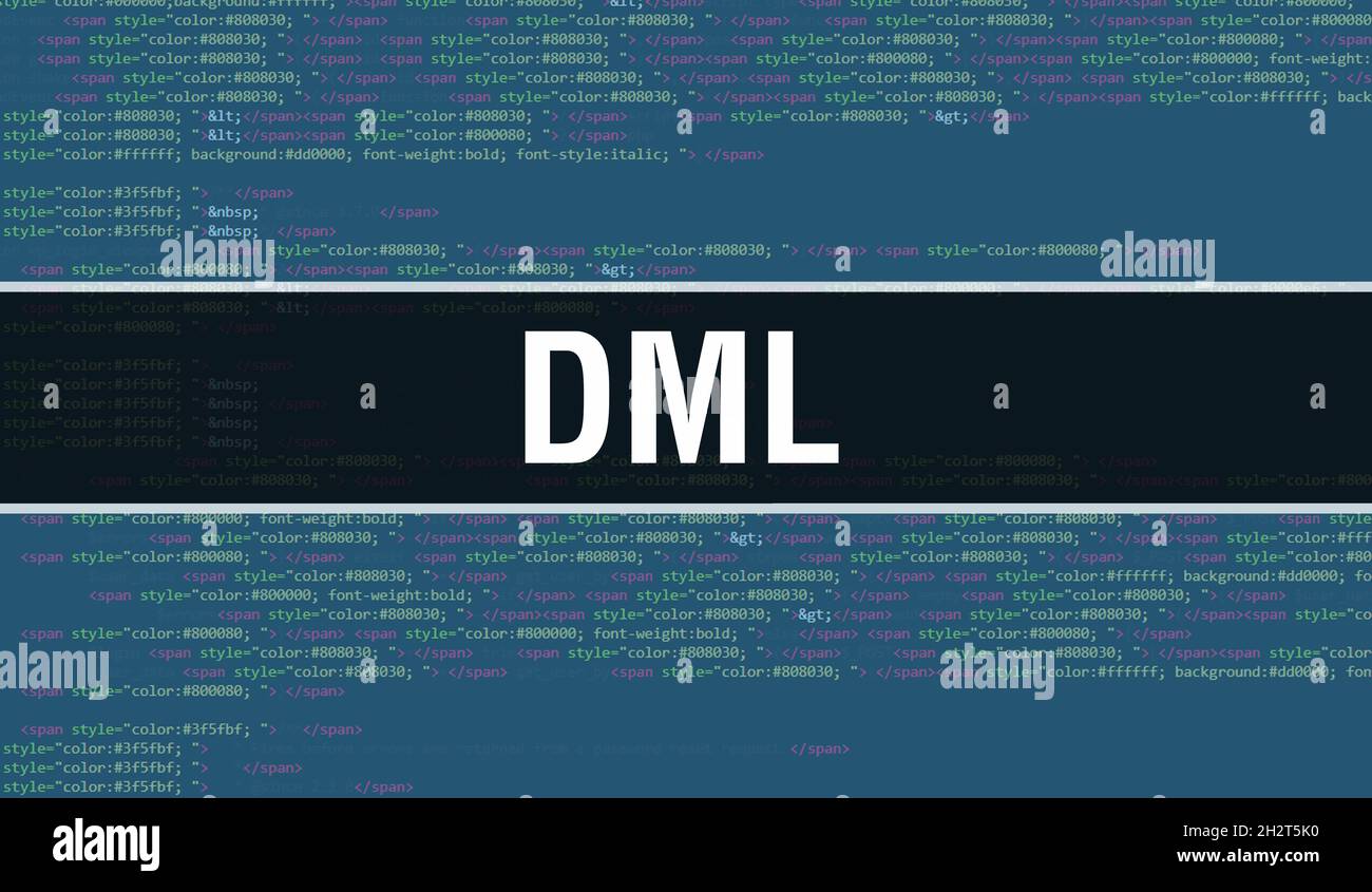 DML avec fond de technologie numérique de code binaire.Arrière-plan abstrait avec code de programme et DML.Contexte de la technologie de programmation et de codage.DML avec Banque D'Images