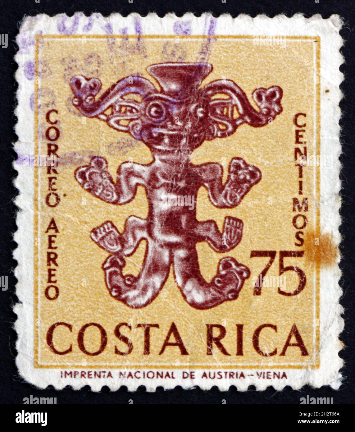 COSTA RICA - VERS 1963: Un timbre imprimé au Costa Rica montre six limbed figure, figure ancestrale, vers 1963 Banque D'Images