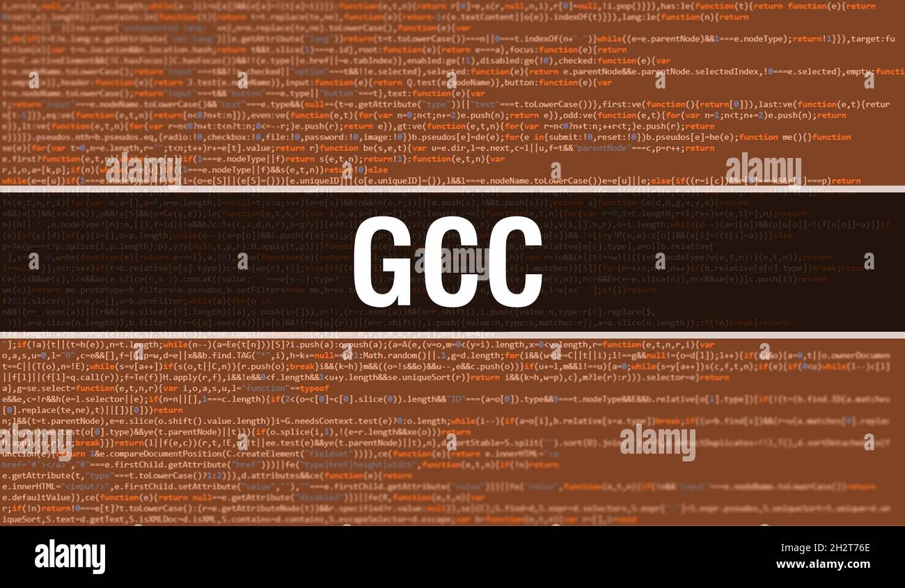 GCC concept avec des parties aléatoires du code de programme.GCC texte écrit sur le code de programmation résumé de la technologie de base des développeurs de logiciels et des ordinateurs Banque D'Images