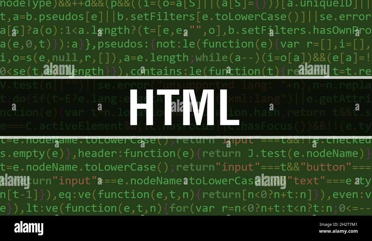 Concept HTML avec parties aléatoires du code de programme.texte HTML écrit  sur le code de programmation résumé de la technologie de base du  développeur de logiciel et de l'ordinateur Photo Stock -