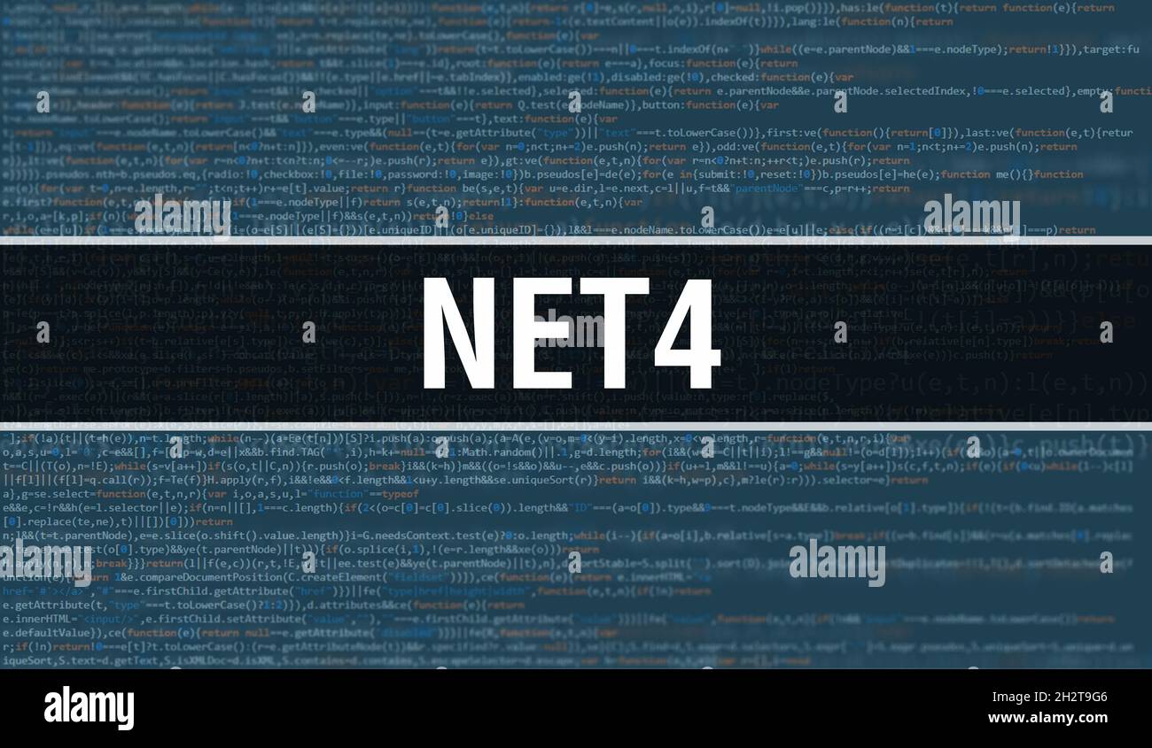Net4 concept avec des parties aléatoires du programme Code.Net 4 texte écrit sur le code de programmation résumé de la technologie de base du développeur de logiciels et de l'ordinateur Banque D'Images